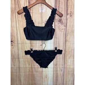 Aerie Shade & Shore Black Ruffle Bikini Black Size M & L READ